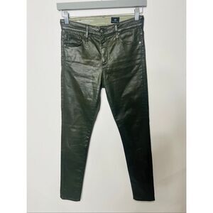 AG The Farrah Skinny Ankle Lt Shady Moss Green Coated Jeans HIgh Rise 27R